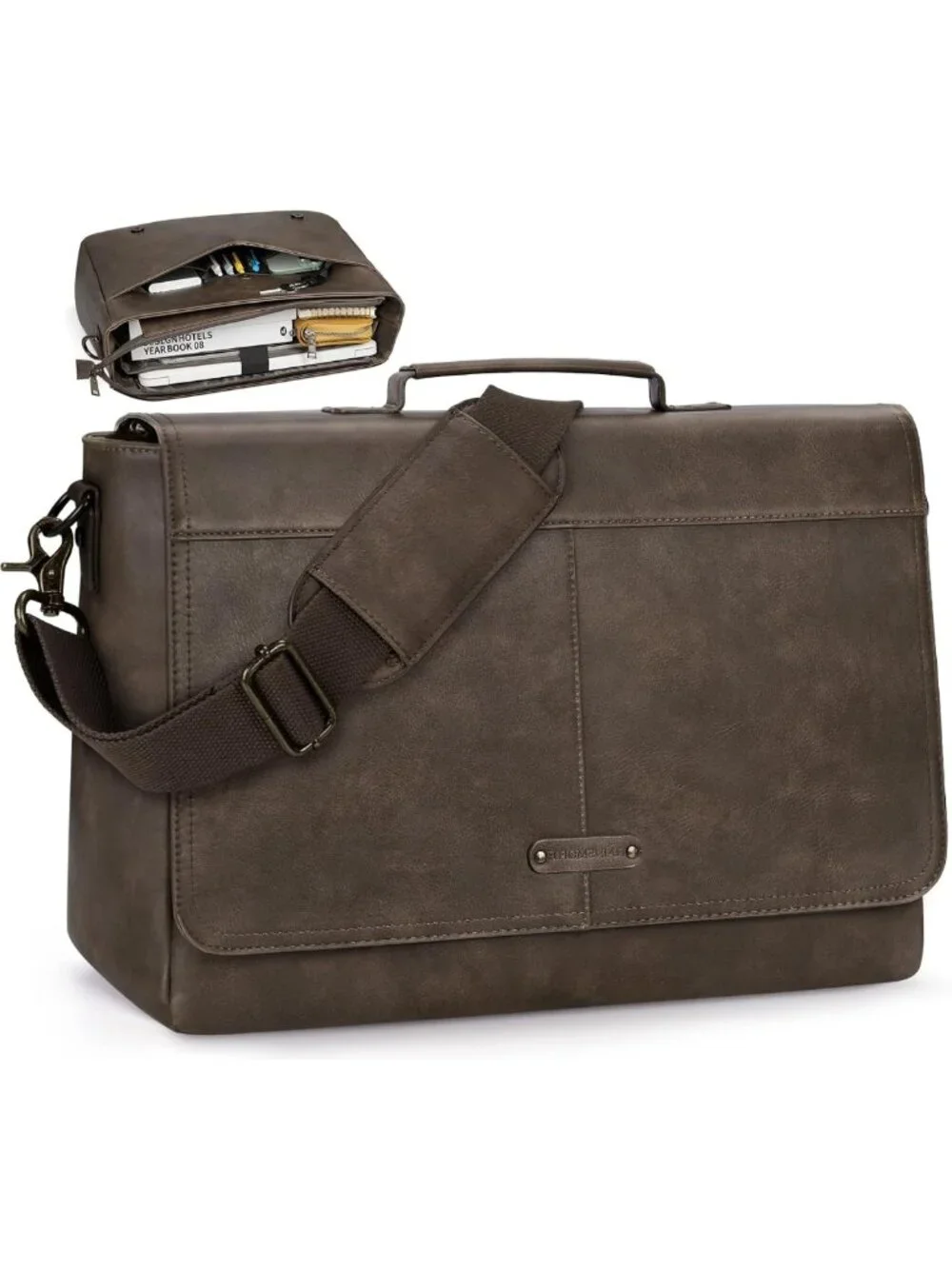 Vintage PU Leather Messenger Bag for Men - 15.6